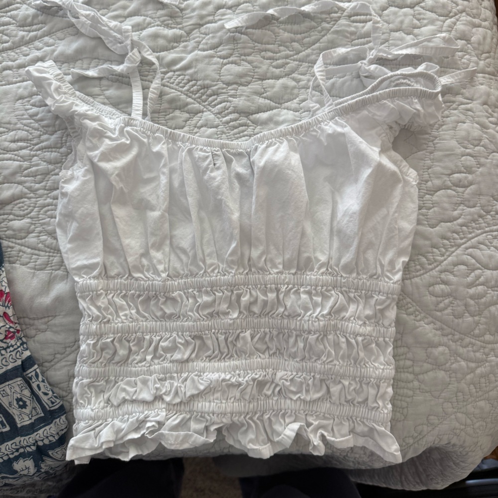 Motel Rocks White Smocked Crop top - Picture 3 of 5